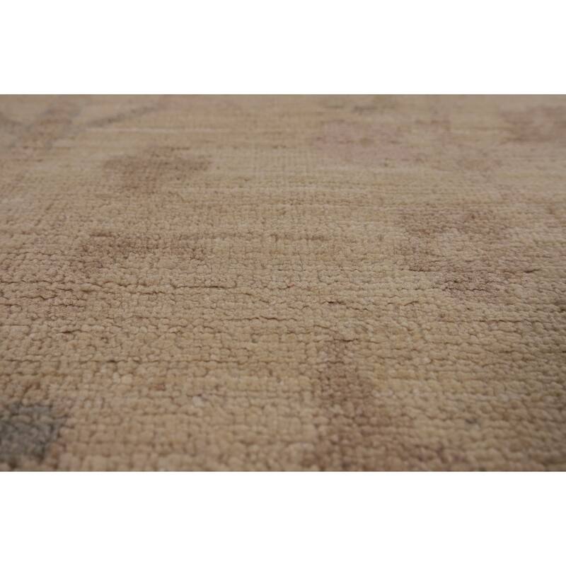 Vegetable Dye Oushak Turkish Area Rug Hand-Knotted Beige Wool Carpet - 9'1" x 11'5"