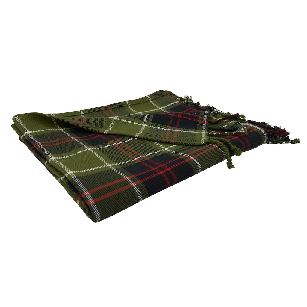 Cotton Throw Blanket With Plaid Design