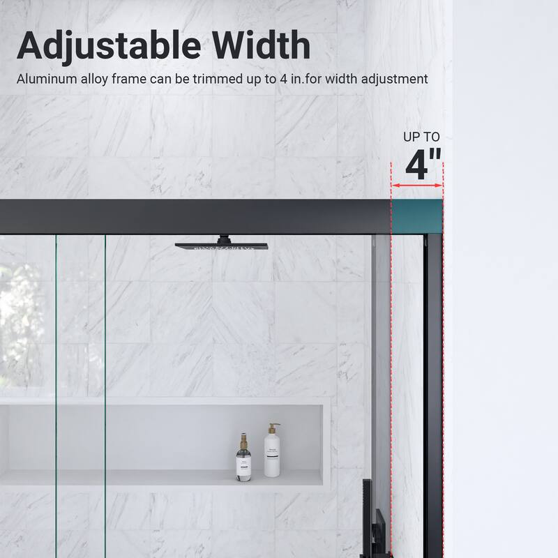 GDFStudio - Modern Minimalist Semi-Frameless Double Sliding Shower Door with 1/4" SGCC Tempered Glass & Stainless Steel Handle