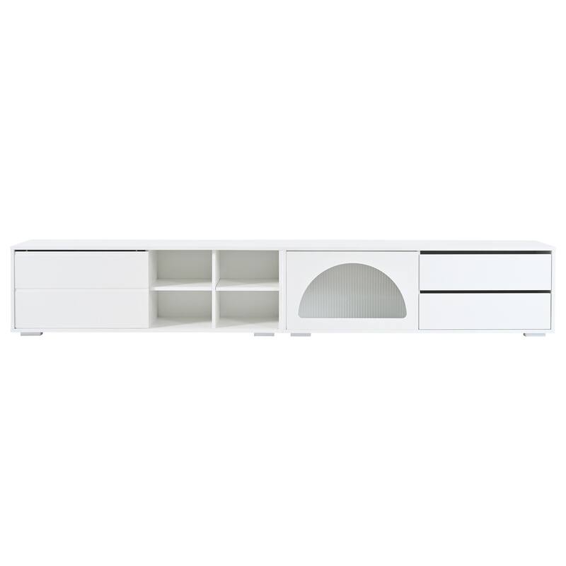 Modern TV Stand with Fluted Glass Door for TVs Up to 100", Media Console with Sliding Door & 2 Drawers