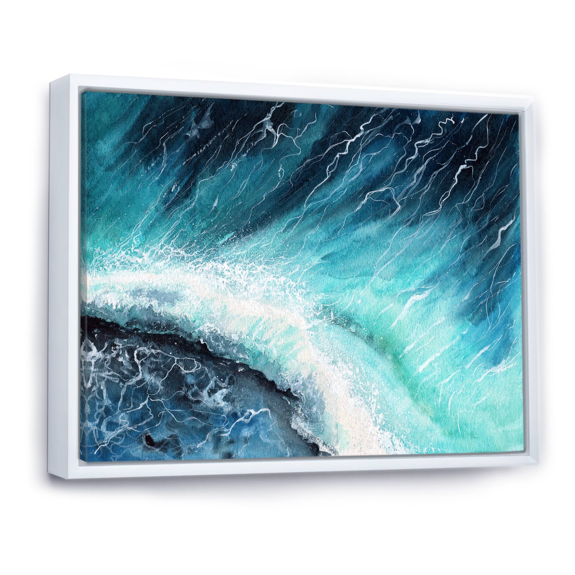 Designart "Navy Blue Ocean Waves With White Seafoam I" Nautical