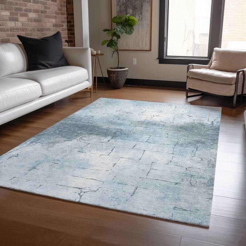 Machine Washable Indoor/Outdoor Vintage Bricks Chantille Rug