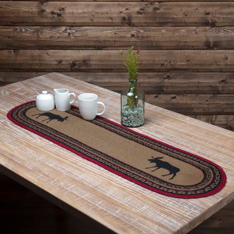 Cumberland Moose Stenciled Jute Runner - 13x48 - Almond/Cherry Red/Raven