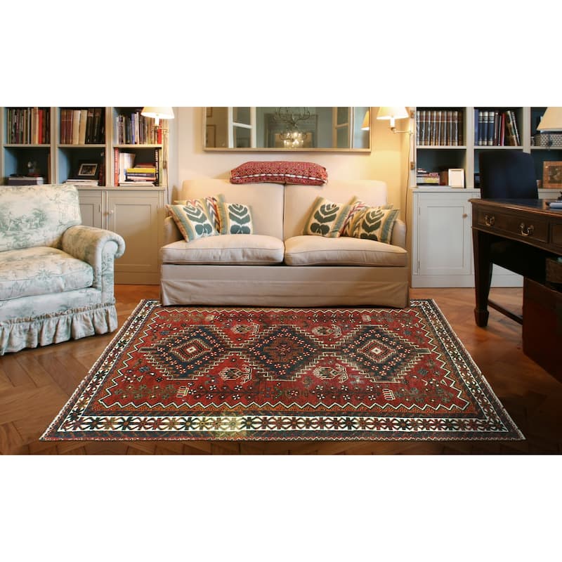 Vintage Distressed Ajlah Burgundy/Ivory Rug - 4'11" x 7'4"