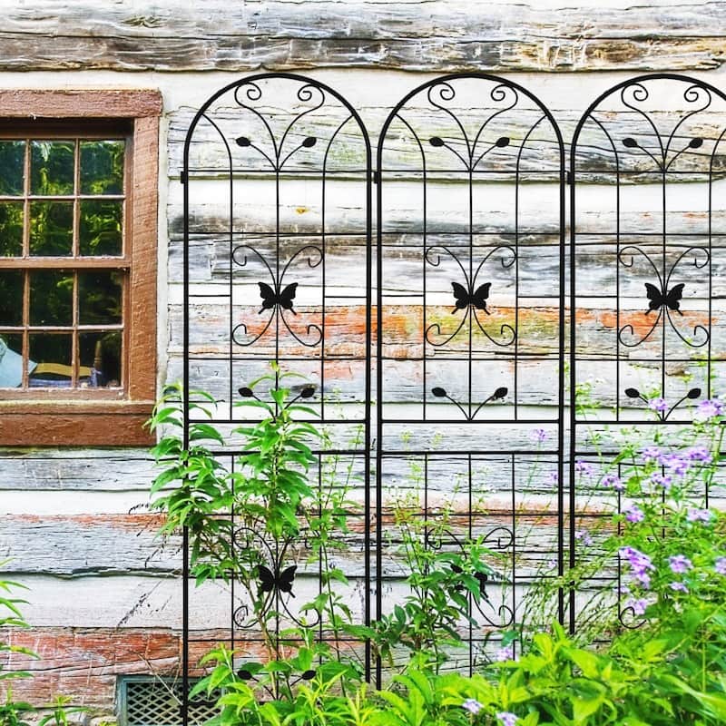 2 Pack Metal Garden Trellis 86.7" x 19.7" Rustproof Trellis for Climbing Plants Outdoor Flower Support Cream