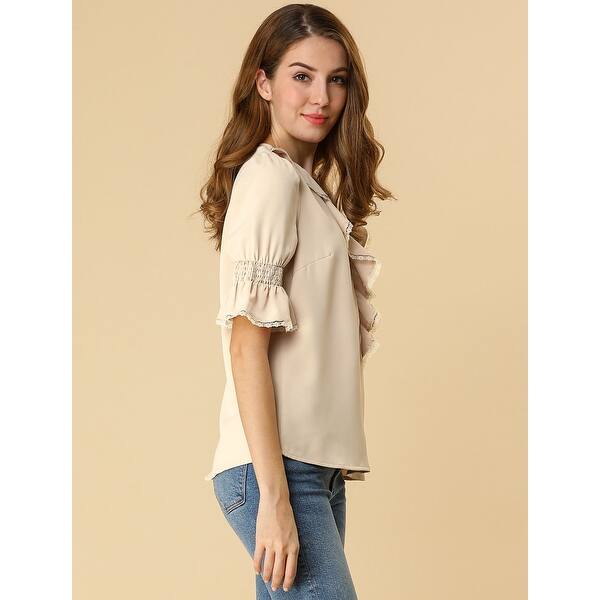 Shop Women S Ruffle V Neck Half Bell Sleeve Blouse Summer Vintage