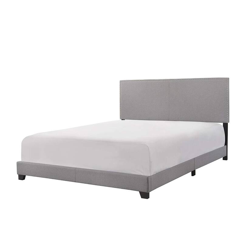 Erin Upholstered Panel Bed - Gray Nailhead Accent Bed Frame - Full Size
