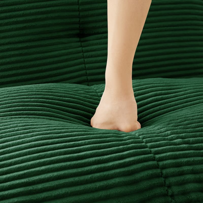 L-Shaped Modular Sectional Sofa with Movable Ottoman, Corduroy Boneless Cloud Couch, Tufted Deep Seat Sofa with 3 Pillow