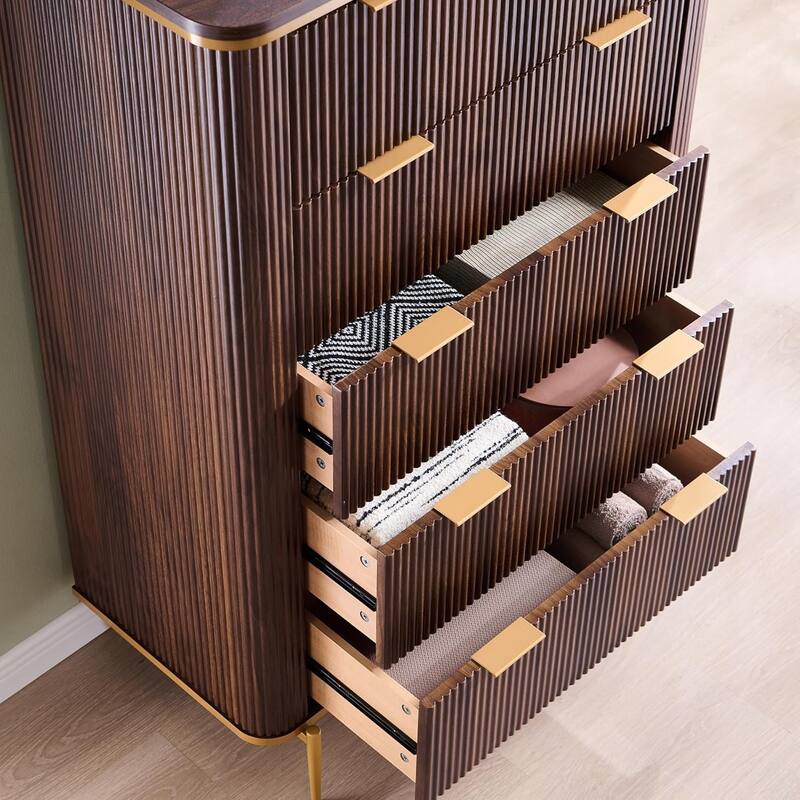 Modern Fluted 5 Drawers Dresser for Bedroom, Dresser Chest of Drawers