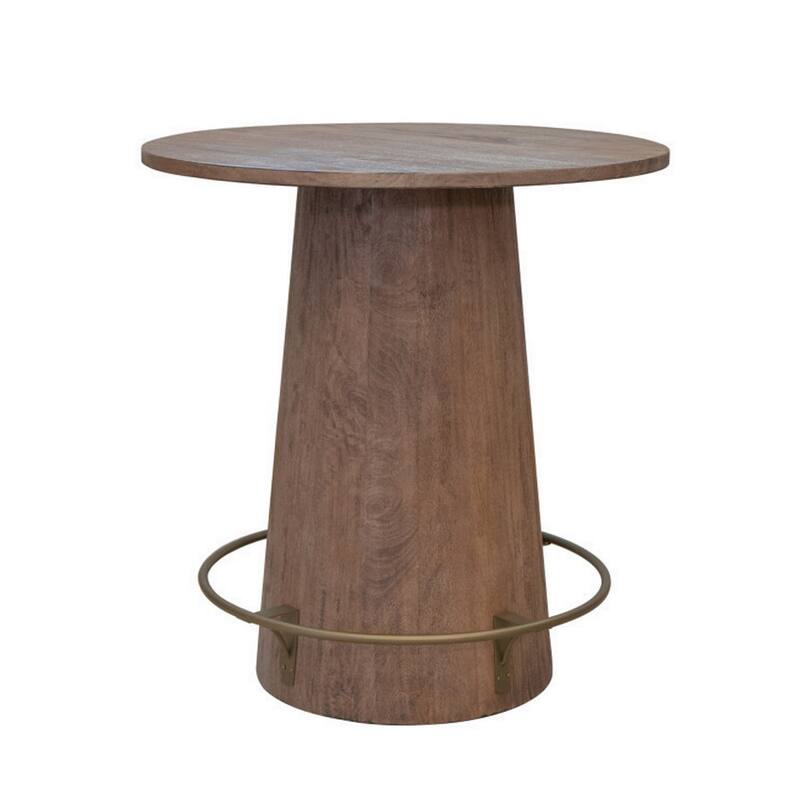 Kohl 39 Inch Bistro Table, Round Top, Mango Wood, Gold Iron Footrest