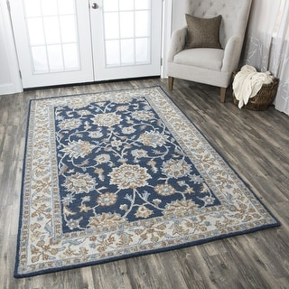 Algora Rug Alora Decor Crypt Blue, Brown, and Ivory Floral Hand-tufted Wool Blend ...