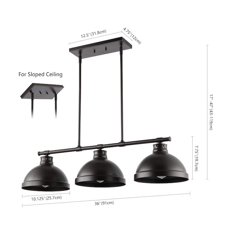 Levi 36" 3-Light Industrial Farmhouse Iron Linear LED Pendant, Oil Rubbed Bronze by JONATHAN Y - 3 Light