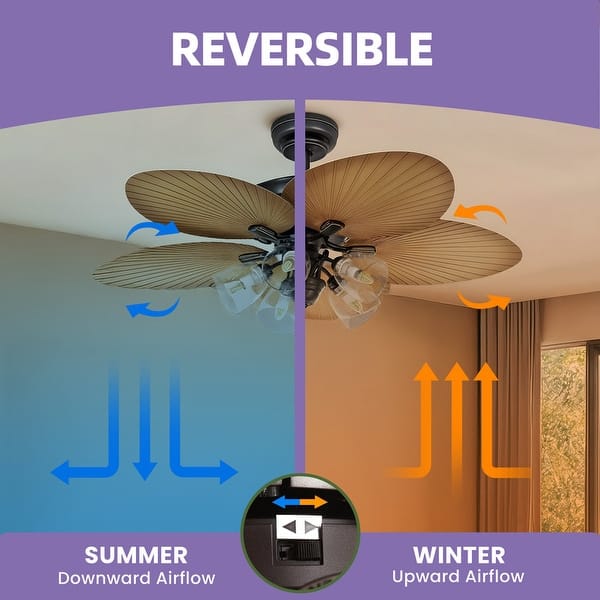 Moasis 52" Tropical Indoor/Outdoor Ceiling Fans with Remote, 5 Blades Palm Leaf Fan