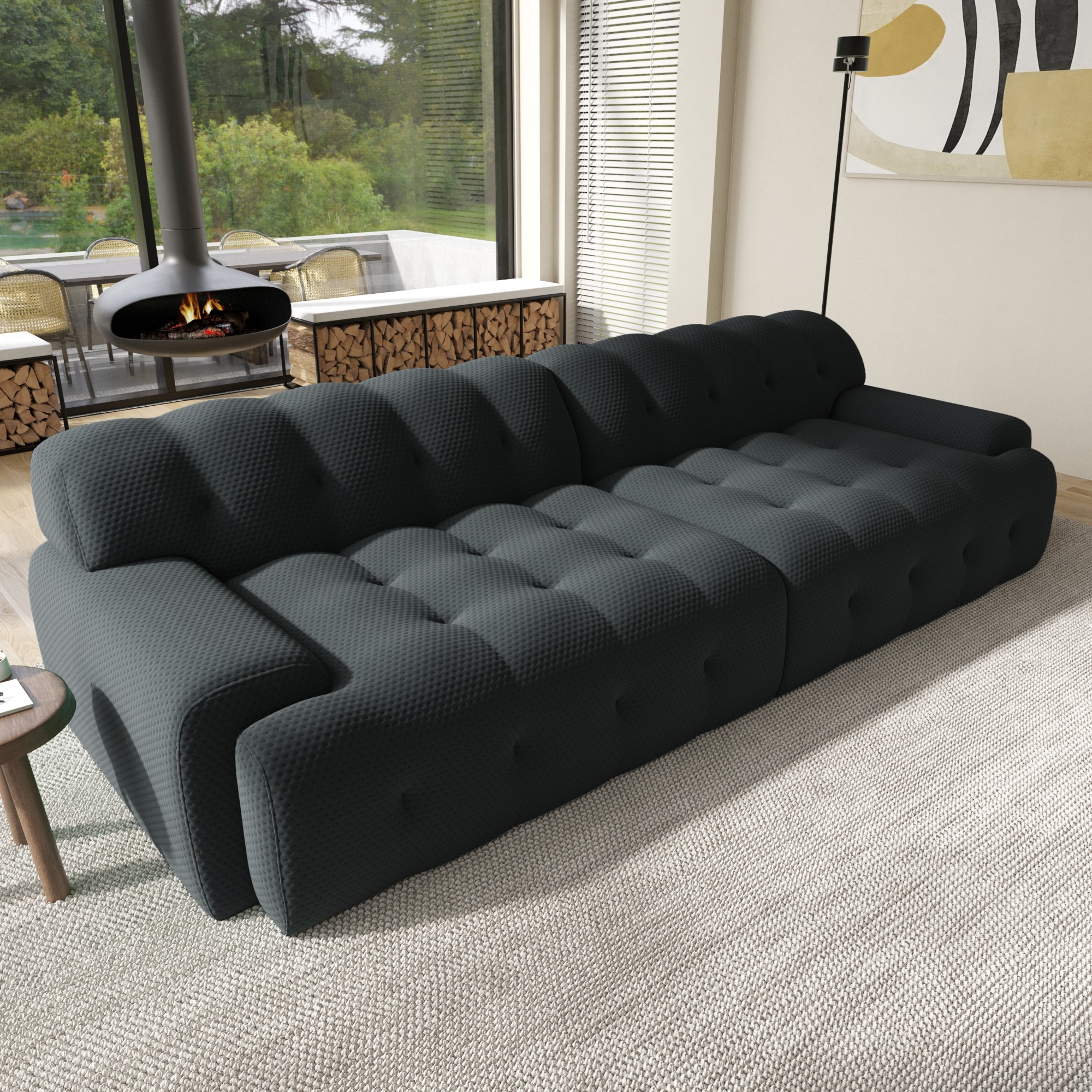 102.4" Cloud Sofa Couch,3-seater Upholstered 3D Textile Material Sectional Sofa For Living Room, Apartment