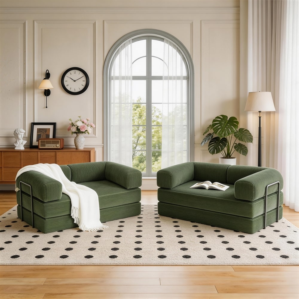 2 Set Corduroy Large Couch Convertible Floor Sofa Bed Sleeper