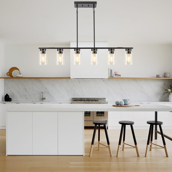 6 Light Black Wooden Kitchen Island Pendant Light Latitude Run