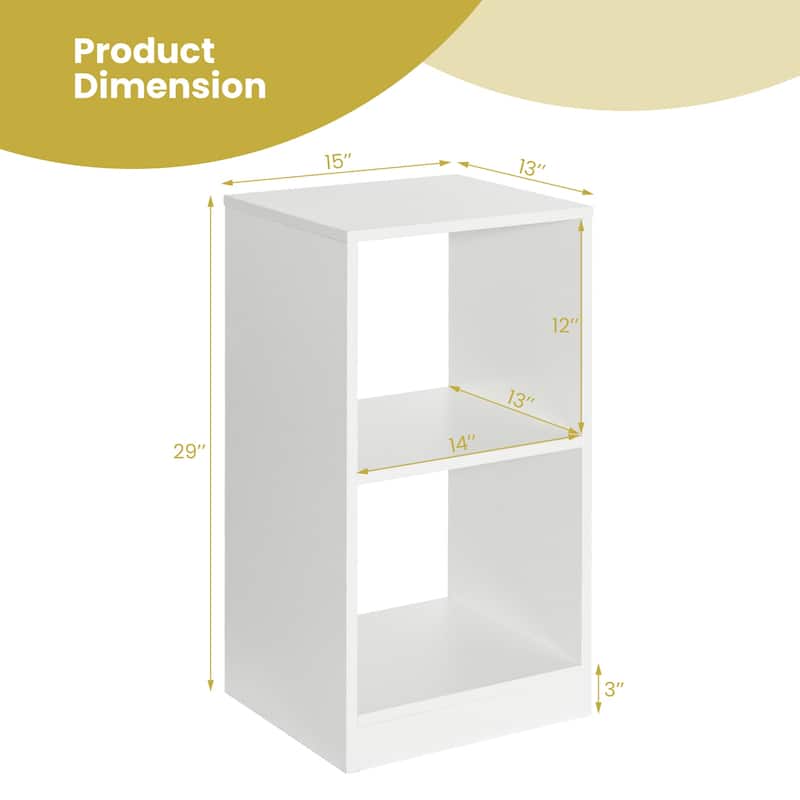 Modern Small Wooden White 2-Piece Storage Bookshelf Set with Cubes for Bedroom or Living Room - 15" x 13" x 29" (L x W x H)