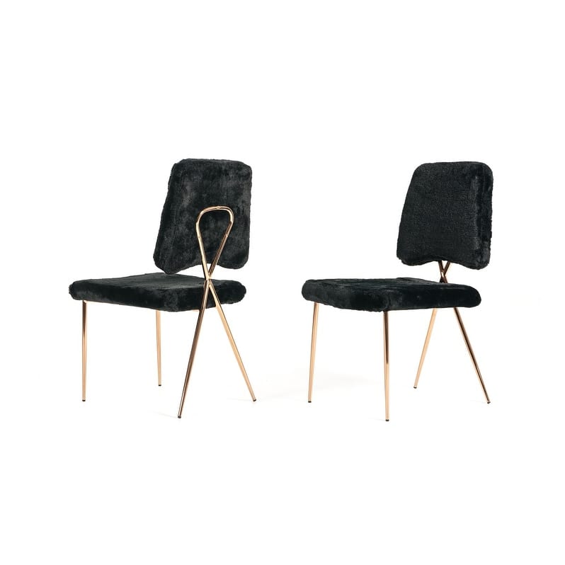 Candace Modern Black Faux Fur Dining Chair (Set of 2)