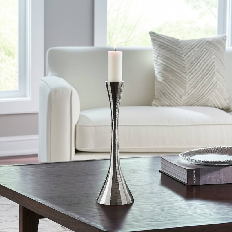 Glam Metal and Wood Taper Candle Holder Sculptural Silhouette MDF Base