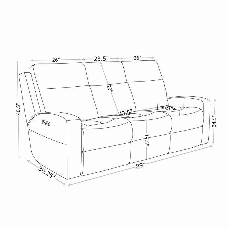 89" Wide Top Grain Leather Power Reclining Sofa Electric Recliner Sofa with Storage, USB Charge Port, Adjustable Headrest