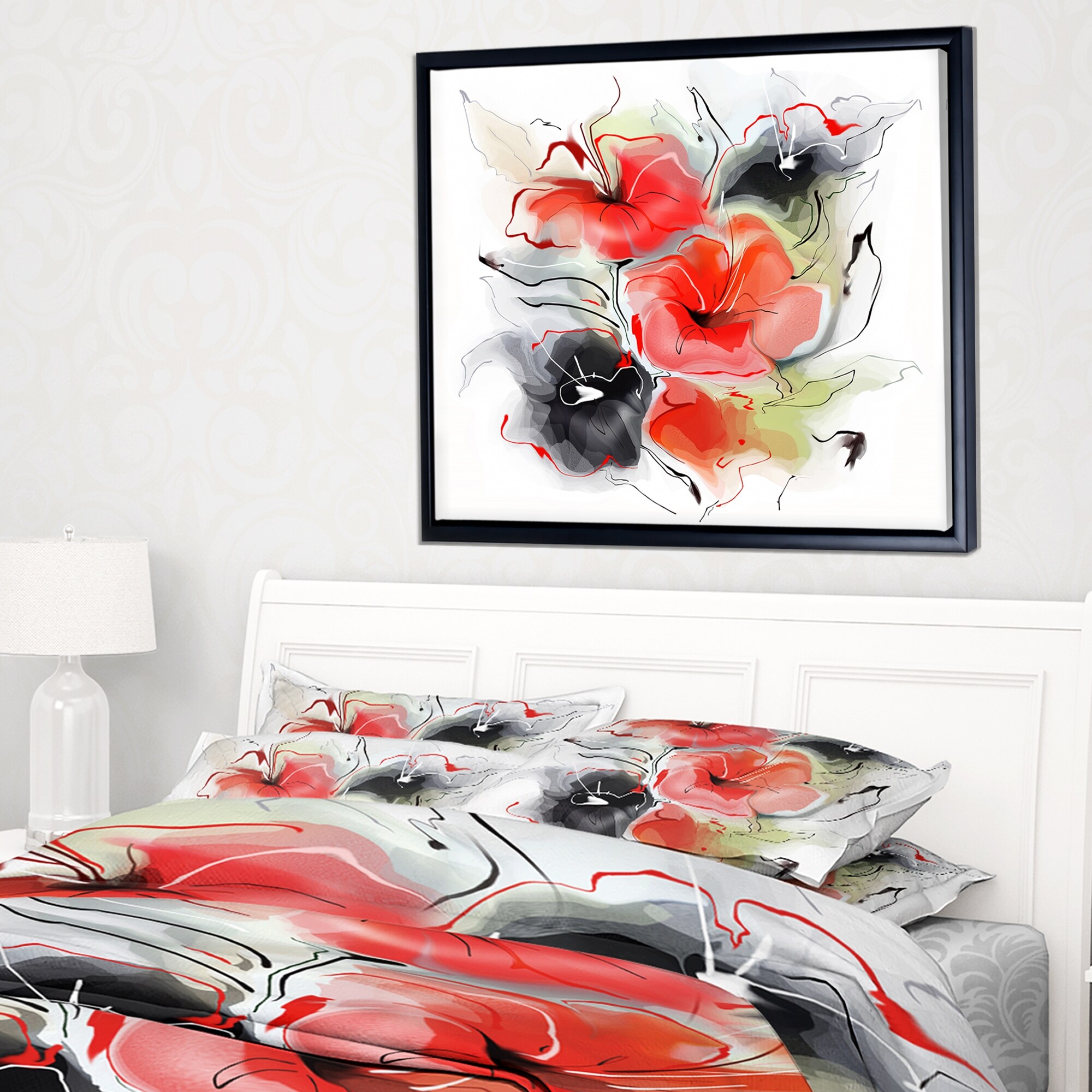 Shop Designart Red Black Abstract Floral Design Extra Large