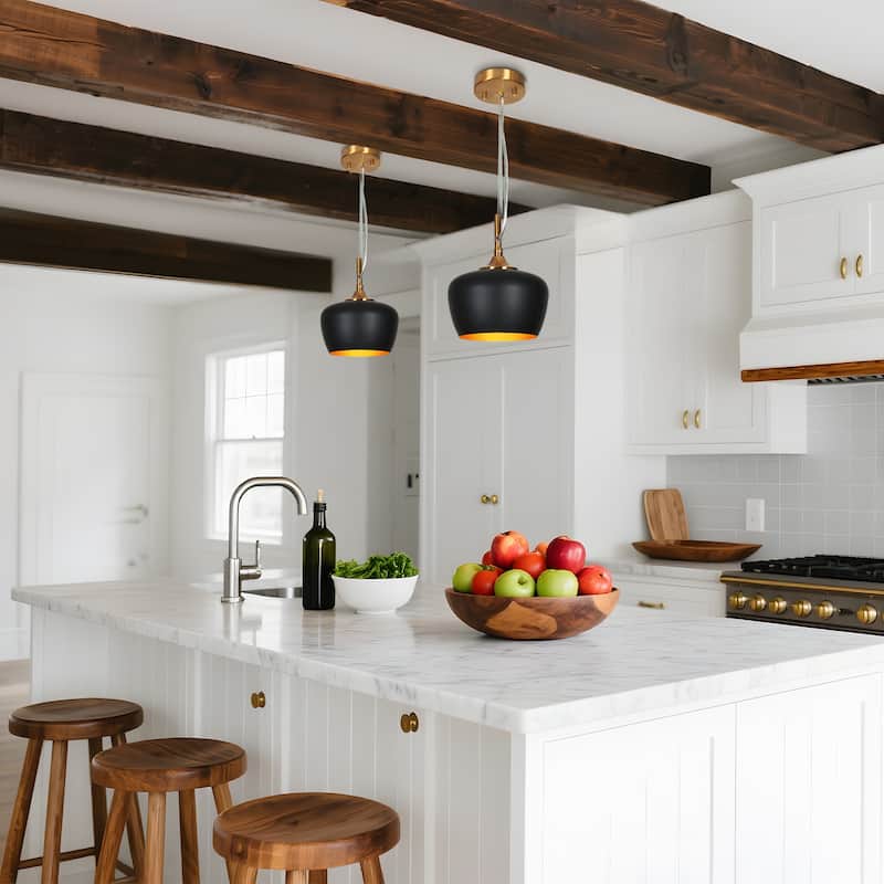 Modern Farmhouse Black Gold 1-Light Pendant Light Dome Island Lights for Dining Room