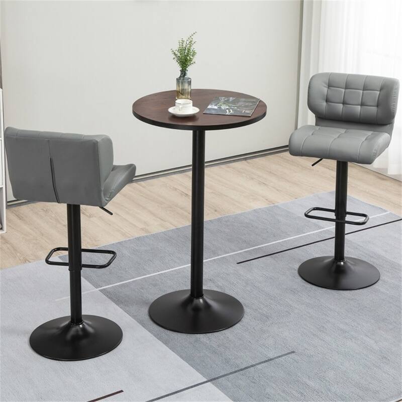 Rustic Round Bar Table with Steel Base and Polished Wood Top for Cafe or Home - 24"(Dia) x 42"H