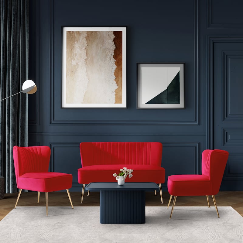 Farrah Upholstered Velvet Polyester Living Room Set With 22 inch Accent Chairs (3-Piece) - Red - 3 Piece