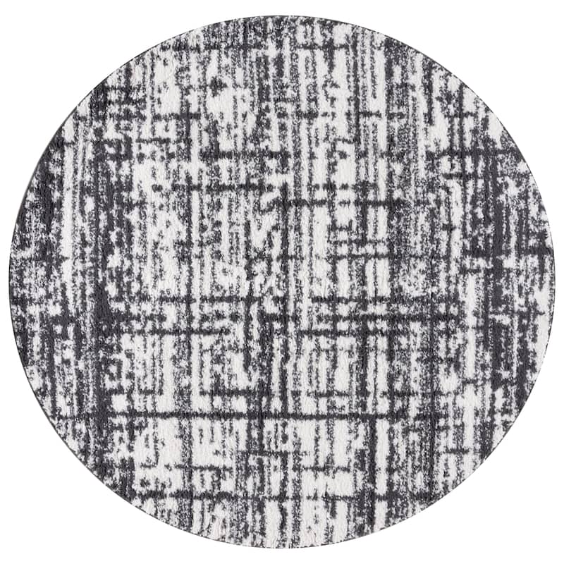 SAFAVIEH Rumi Shag Parthenia Shag Rug - 6'7" Round - Charcoal/Ivory