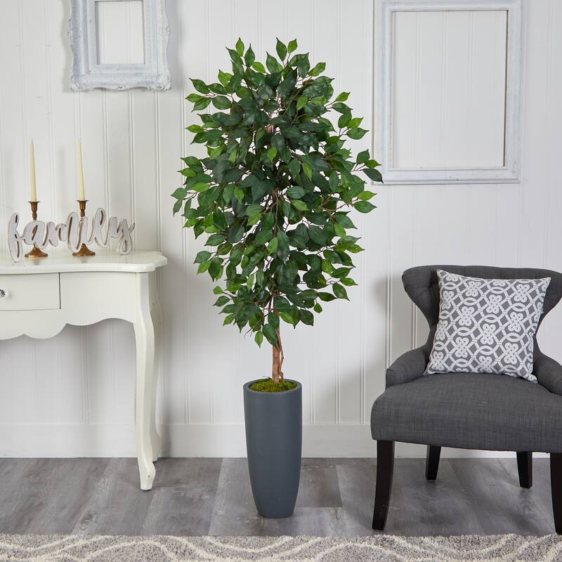 5' Ficus Artificial Tree in Gray Planter - 18"