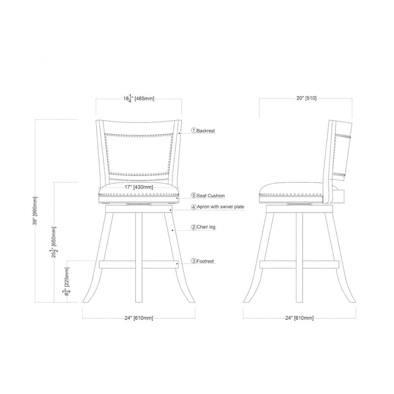 Melrose High Back Swivel Wood Counter Stool