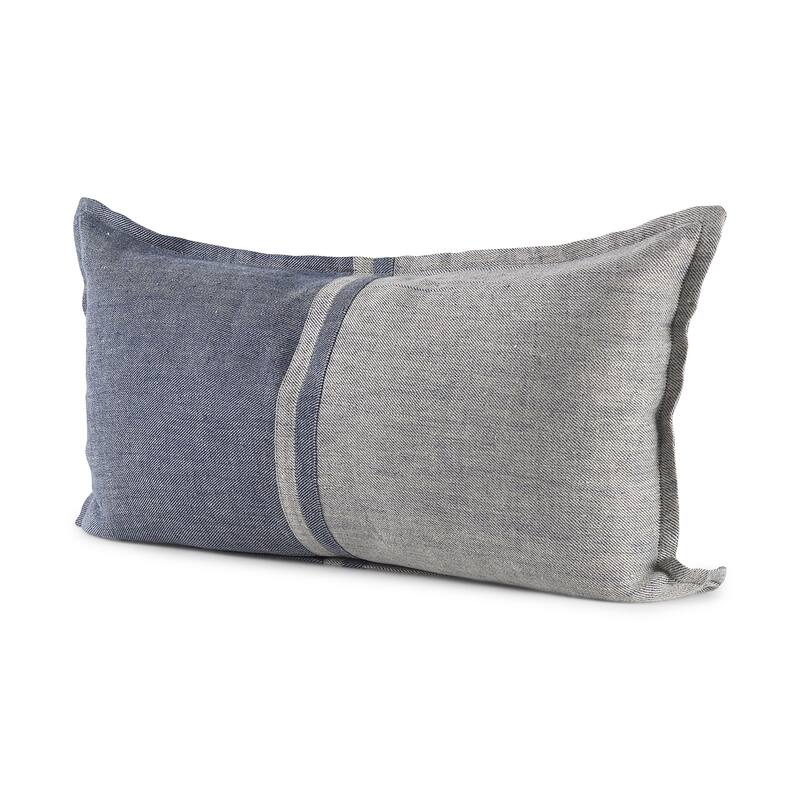 HomeRoots Blue And Gray Striped Linen Throw Pillow Cover - 26"W x 14"D x 1"H