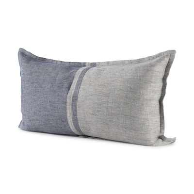 HomeRoots Blue And Gray Striped Linen Throw Pillow Cover