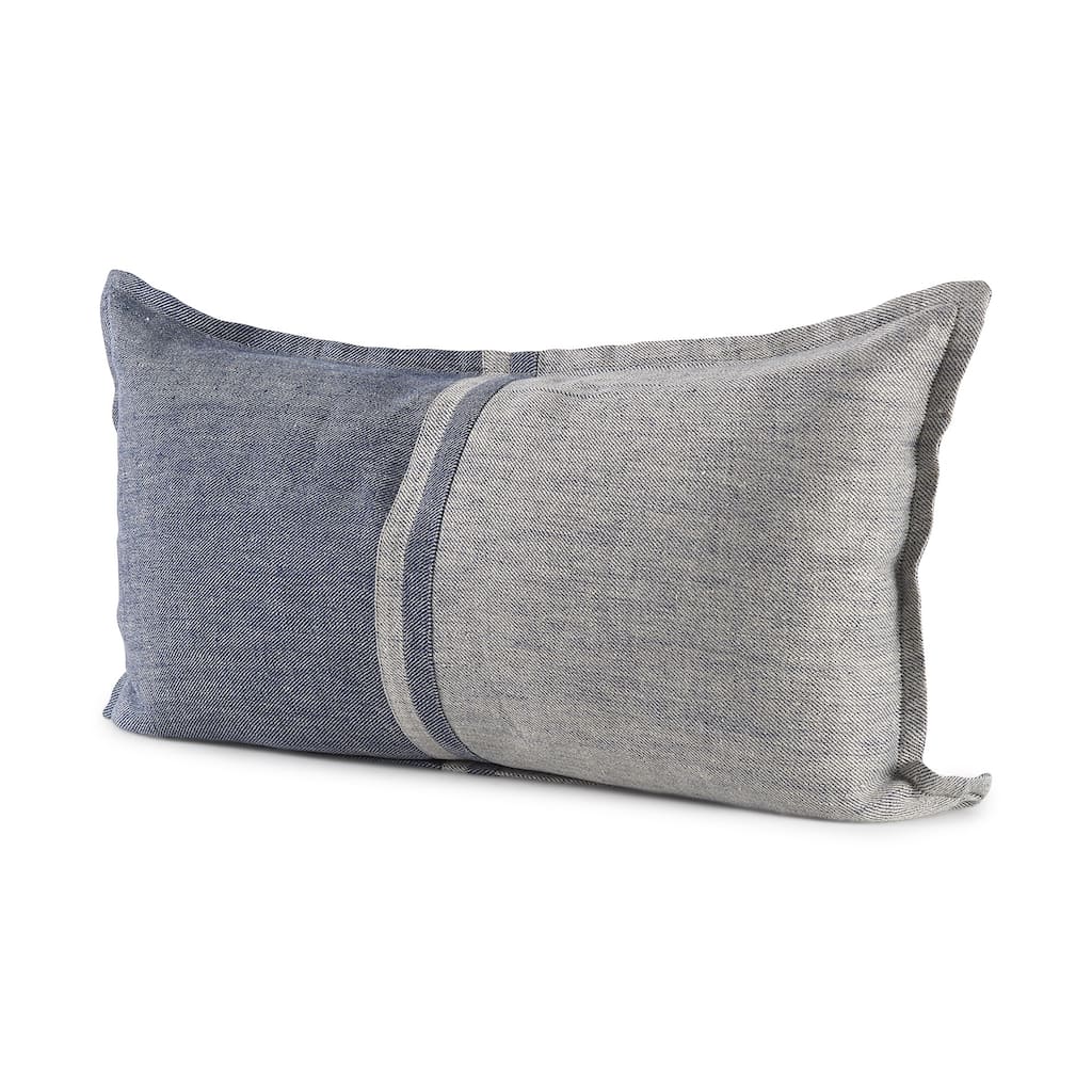 HomeRoots Blue And Gray Striped Linen Throw Pillow Cover