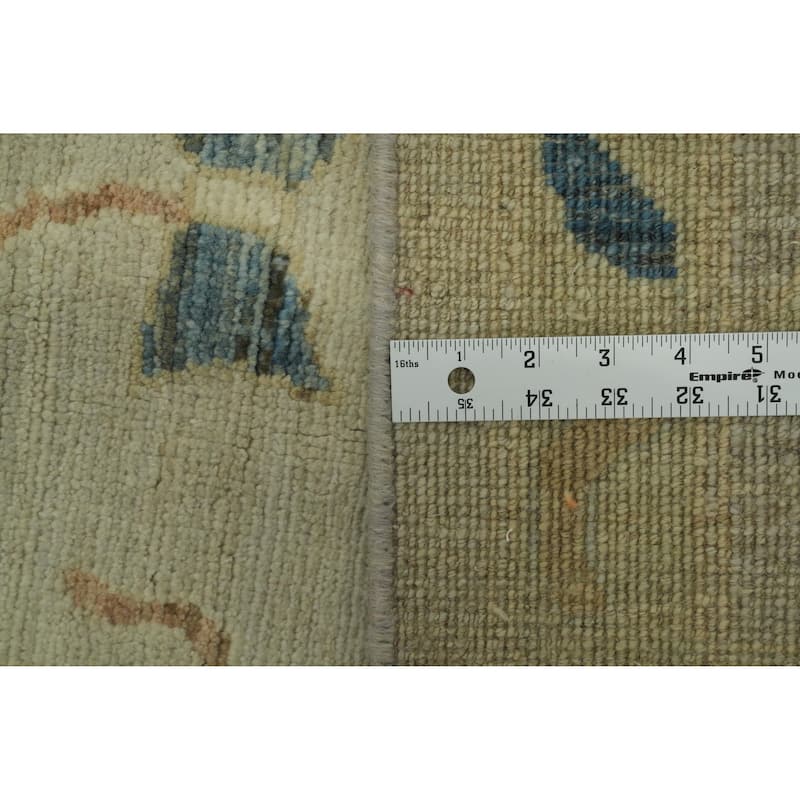 Vegetable Dye Wool Oushak Turkish Area Rug, Floral Geometric Carpet - 12' 2'' X 8' 11''