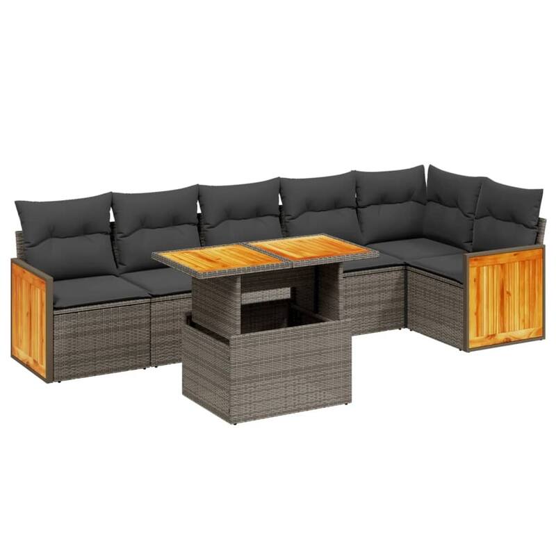 vidaXL Patio Sofa Set with Cushions Outdoor Furniture 7 Piece Poly Rattan - 21.7 x 39.4 x 28.7 in