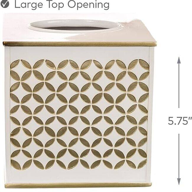 Creative Scents Diamond Lattice White Tissue Box Cover Square - White/Gold