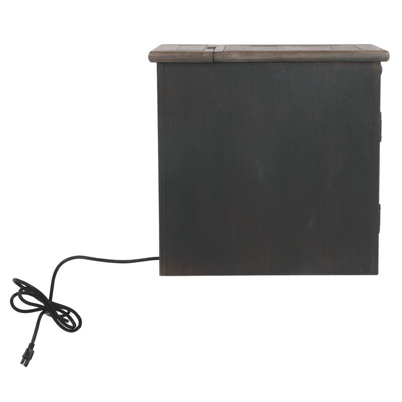 24.13 in. Brown and Black Rectangle Wood End Table with USB Charging Ports