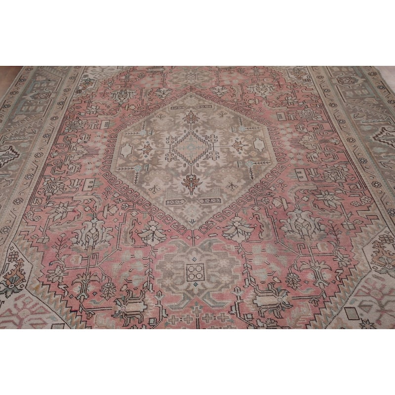 Pink Distressed Tabriz Vintage Persian Rug Hand-Knotted Wool Carpet - 8'0" x 10'11"