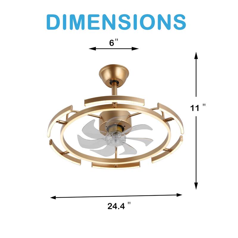 Oaks Aura DeClue 24in. 6 DIY-Shape Smart Ceiling Fan with Light,Cyberpunk Futuristic 6-Speed Quiet Ceiling Fan w/ Remote