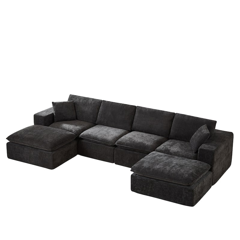 U-Shaped Sectional Sofa with 2 Ottomans, Oversized Chenille Upholstered Cloud Sofa, Deep Seat Sofa with Pillows