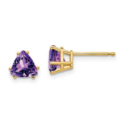 Curata 14k Yellow or White Gold 6mm Trillion Precious Gemstone Stud Earrings
