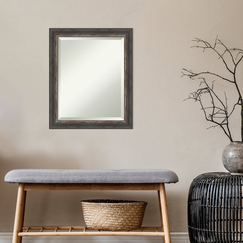 Beveled Wall Mirror - Bark Rustic Char Narrow Frame - Bark Rustic Char Narrow