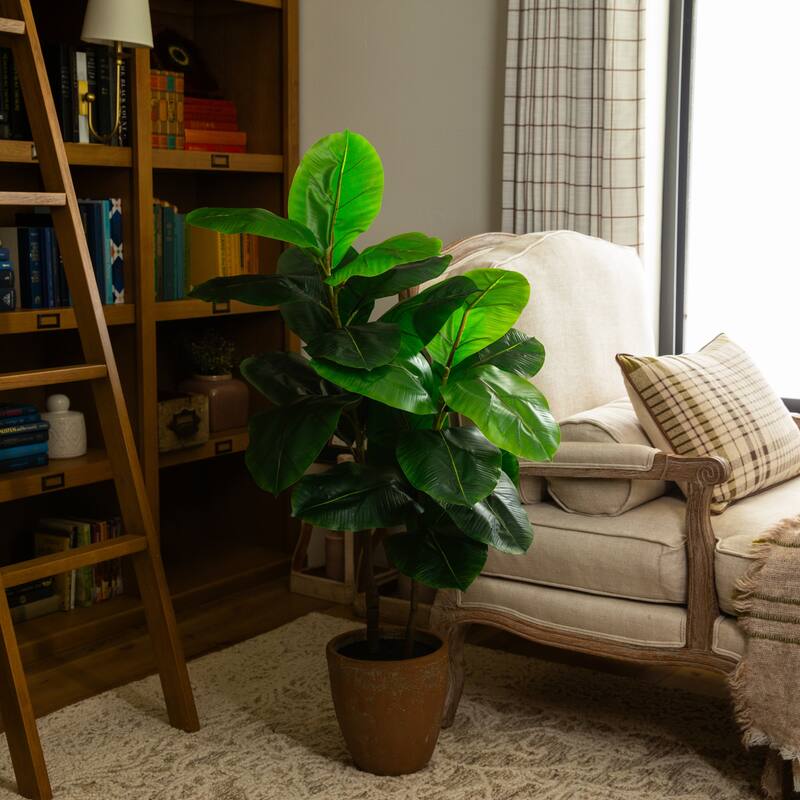 4-ft Artificial Rubber Tree in Decorative Planter