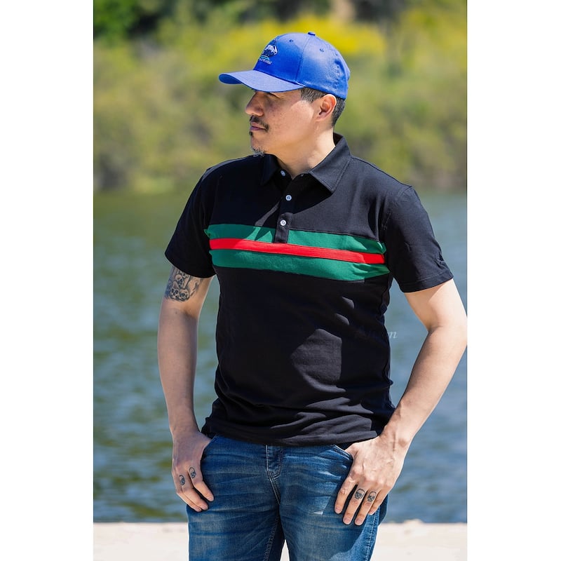 Hemingway Pilar Black w. Green & Red Stripes Regular Fit Polo Shirt by Alison Nautical