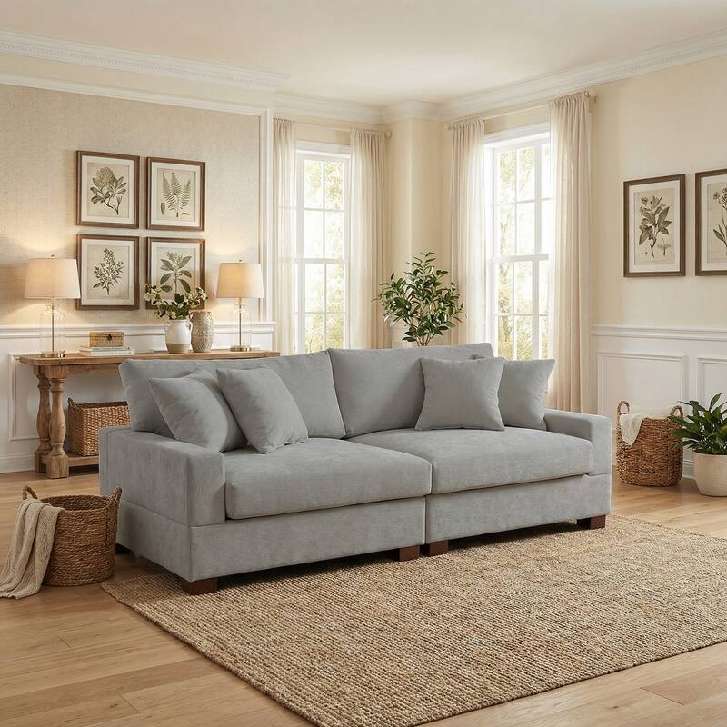 2 Set Chenille Upholstered Modular Sectional Sofa Chaise with Pillows - Grey-2 Sofa - Symmetrical
