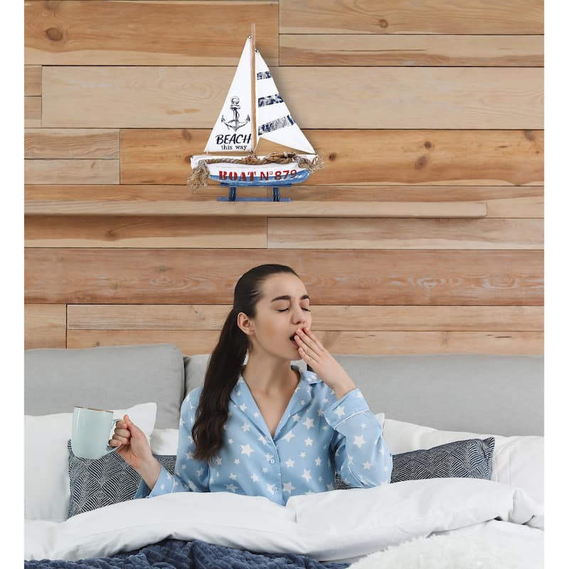 CoTa Global Ocean Blue Sailboat Decor - Large Handmade Wooden Boat - 16″Lx11″Wx3.5″H