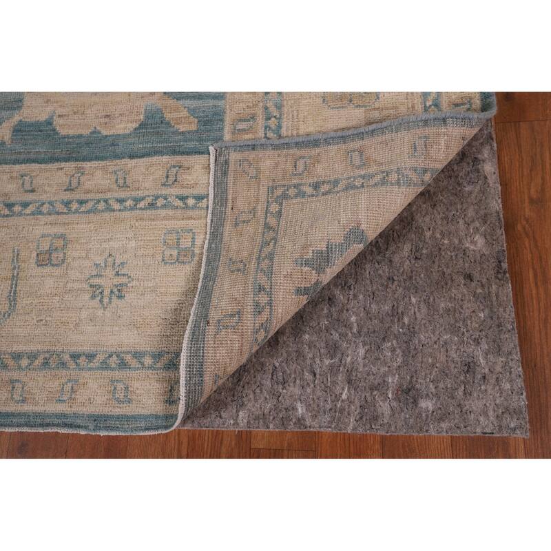 Teal Blue Vegetable Dye Oushak Turkish Rug Hand-Knotted Wool Carpet - 7'10" x 10'6"
