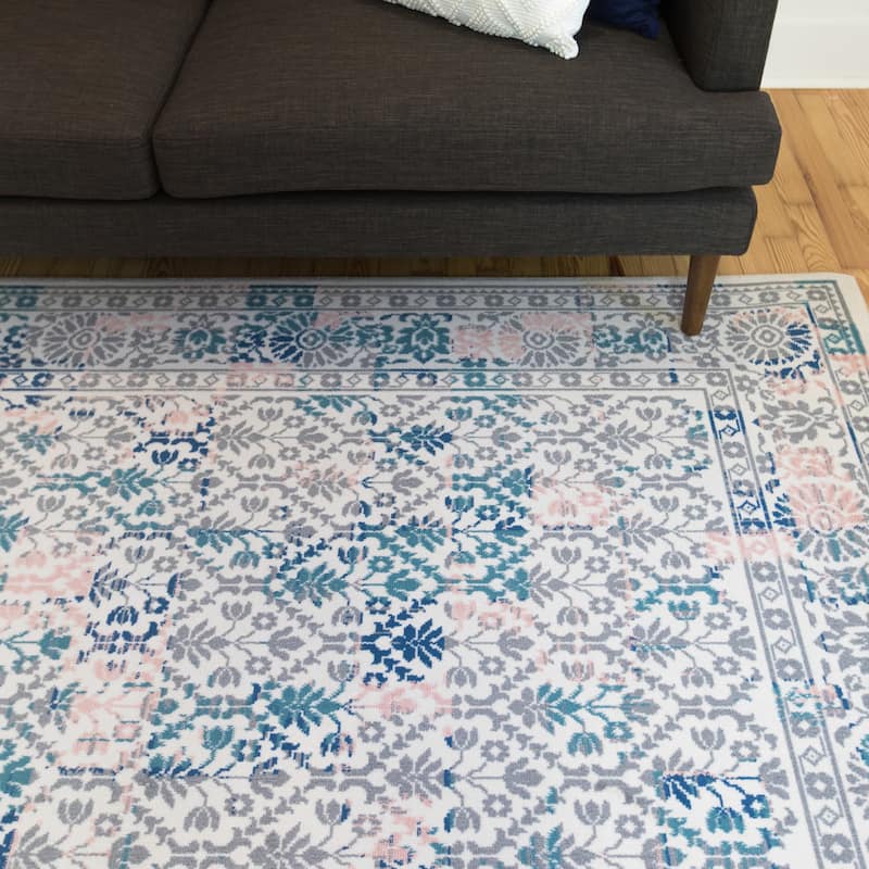 Tychon Bohemian Trellis Area Rug - 2' x 7' Runner - Grey