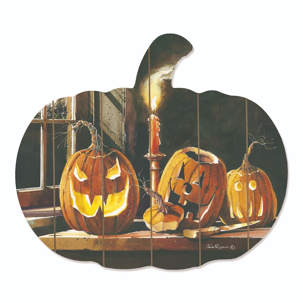 17" Orange Brown Carving Table Hanging Pumpkin Halloween Wall Decor